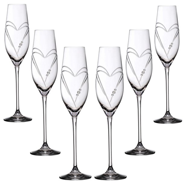 Two Hearts Champagneglas med Swarovski krystaller - 6 stk. 