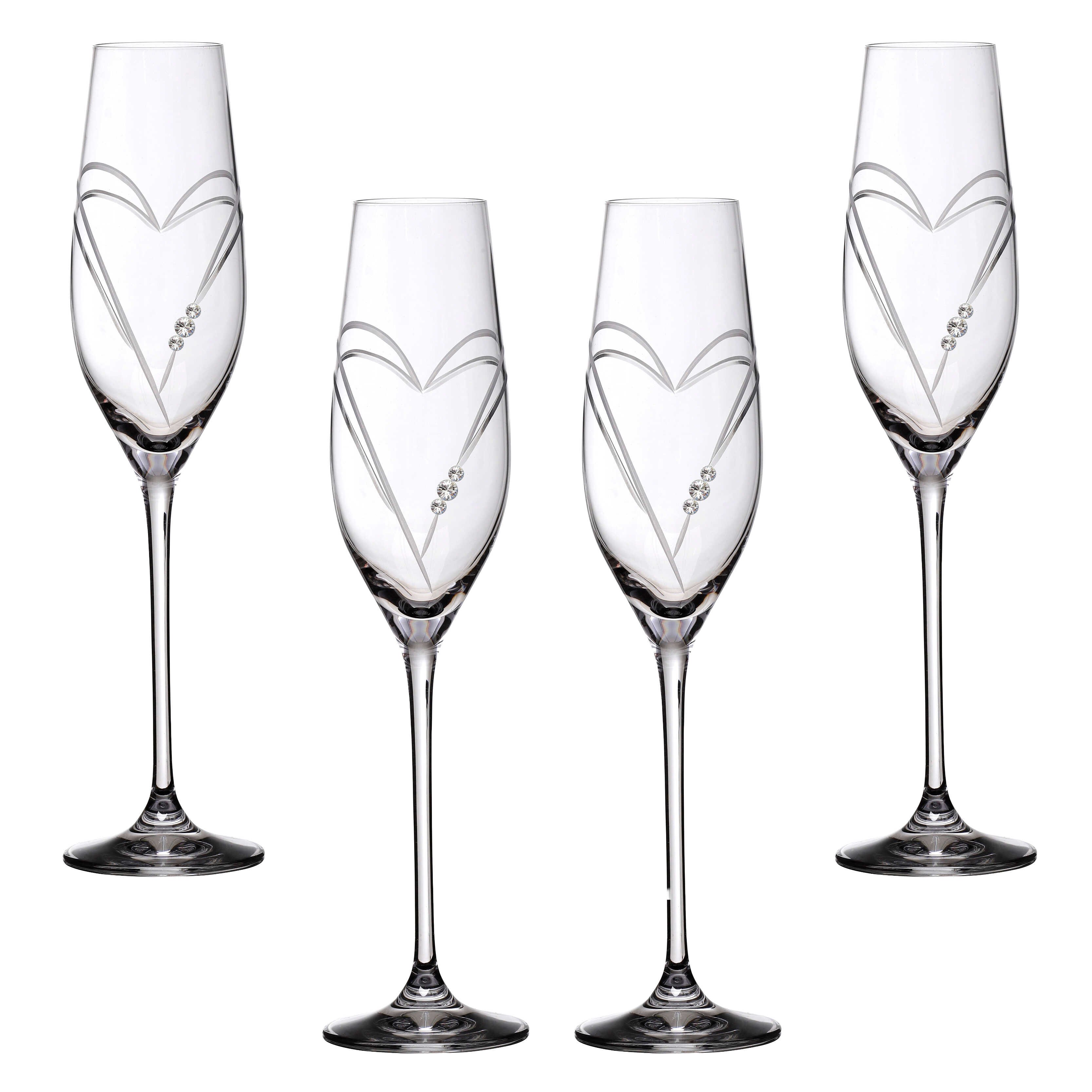Two Hearts Champagneglas med Swarovski krystaller - 4 stk. 
