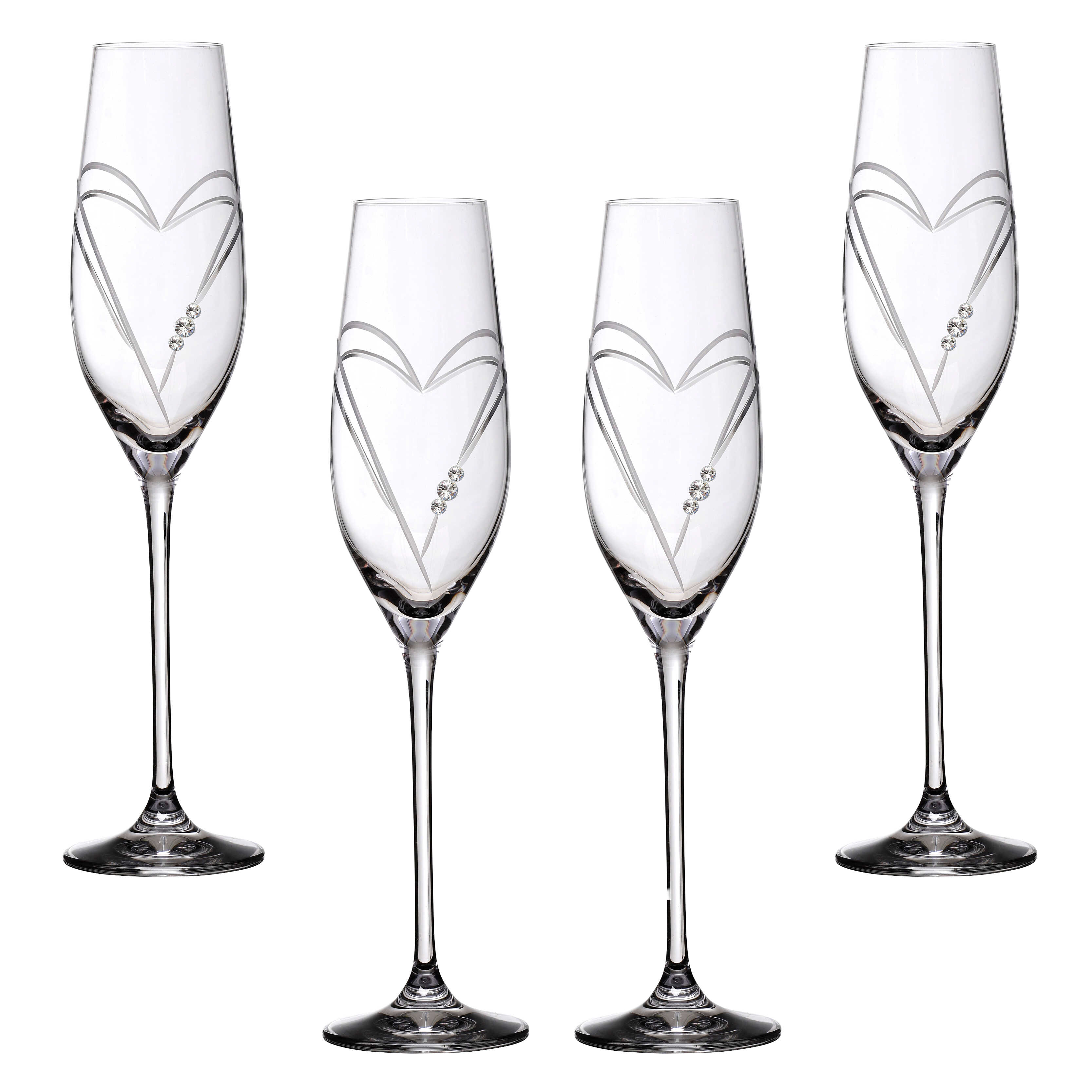 Billede af Two Hearts Champagneglas med Swarovski krystaller - 4 stk.