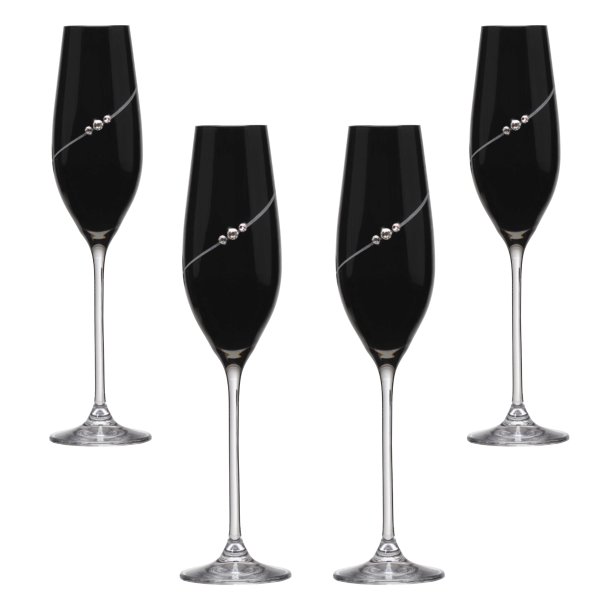 Black New Pen Champagneglas med Swarovski krystaller - 4 stk.