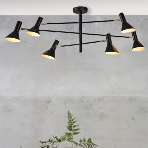 Loftlampe med 3 arme og 6 skærme