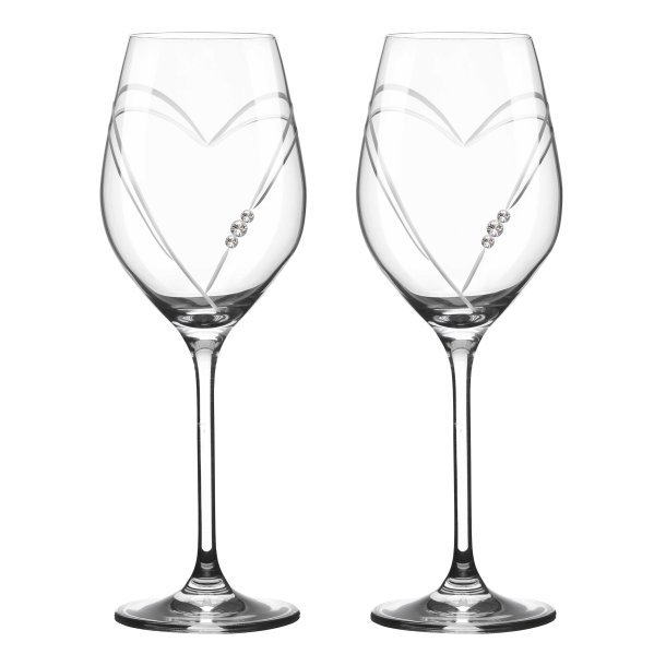 Two Hearts Hvidvinsglas med Swarovski krystaller - 2 stk.