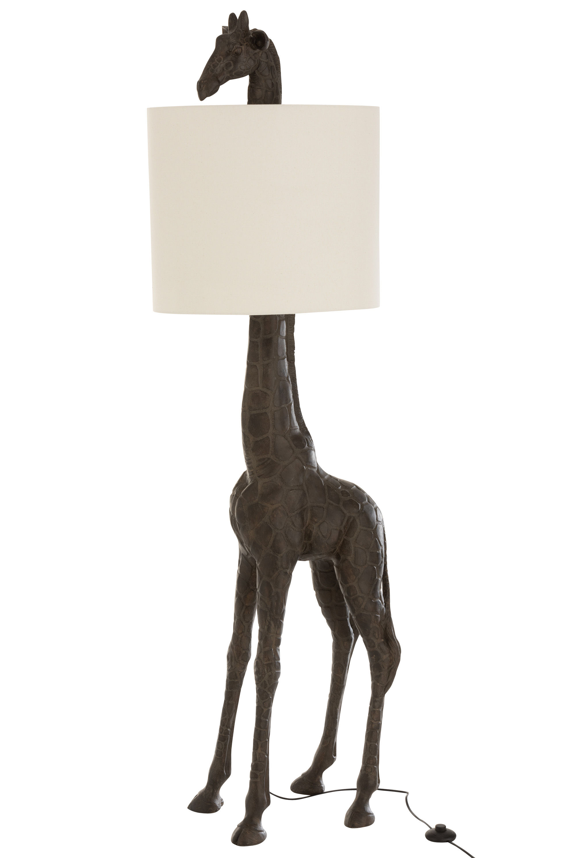 Gulvlampe - Mørkebrun giraf med råhvid skærm.