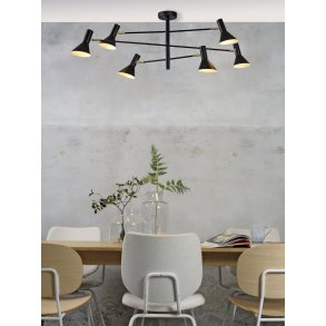 Loftlampe med 3 arme og 6 skærme