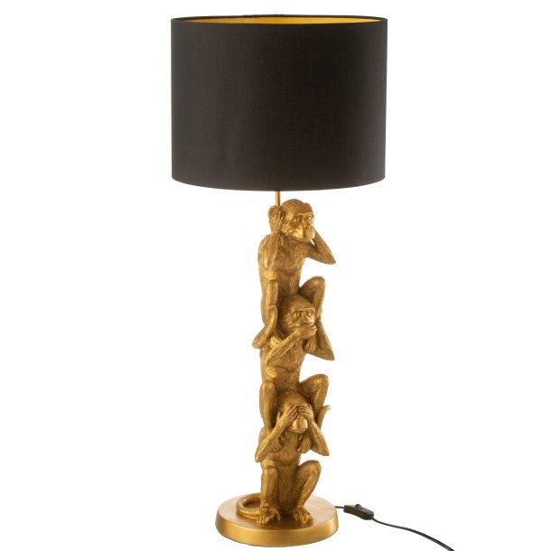 Bordlampe i guld med de 3 aber: Ikke se, ikke hre, ikke tale