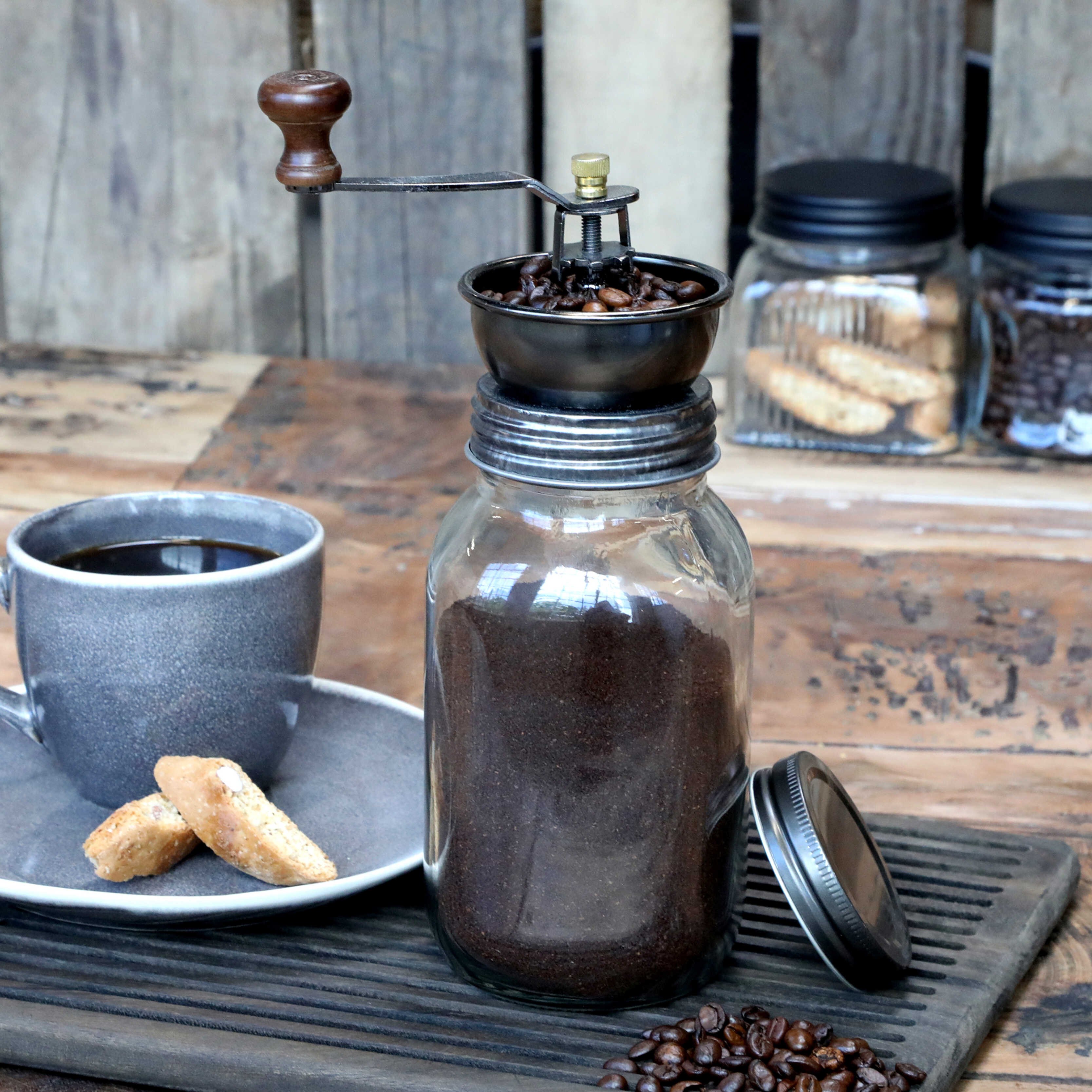Kaffekvrn - kvrn bnner direkte i opbevaringsglasset