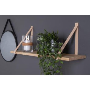 Hylde i træ med læderstropper - 80 cm