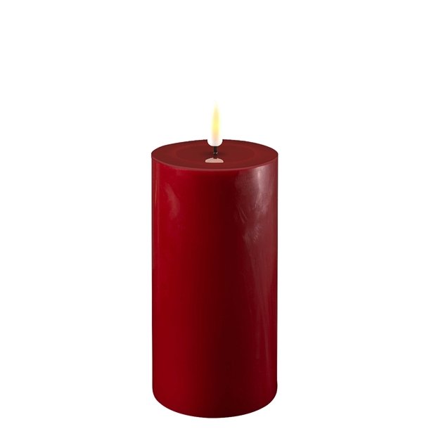 Bordeaux røde LED bloklys - Ø: 7,5 x 15 cm