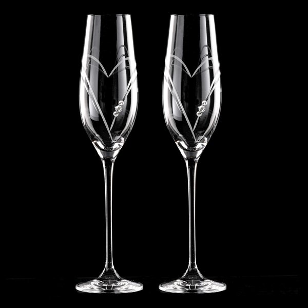 Matrivo Champagneglas med Swarovski krystaller - 2 stk. Two Hearts i gaveæske.