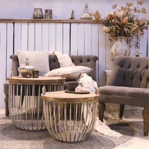 Fransk 2-personers sofa i koksfarvet hør