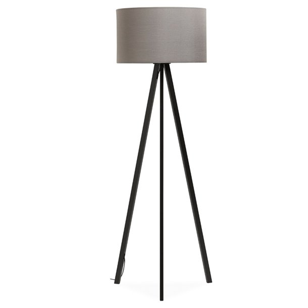 Gulvlampe med sort stel og grå skærm