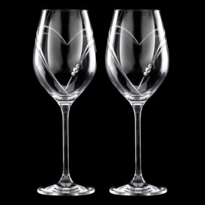 Two Hearts Hvidvinsglas med Swarovski krystaller - 2 stk.