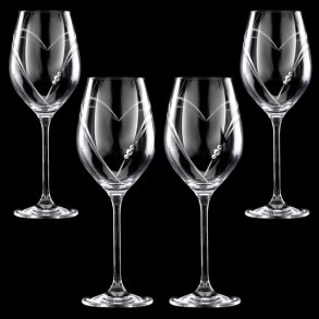 Two Hearts Hvidvinsglas med Swarovski krystaller - 4 stk.