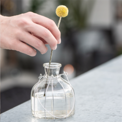 Glasflaske med wire og ophng til blomster og lys