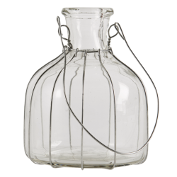 Glasflaske med wire og ophng til blomster og lys