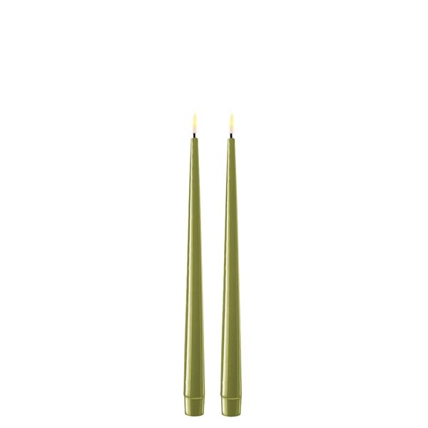 Oliven grnne LED stearinlys - 2 stk. lak lys p 28 cm