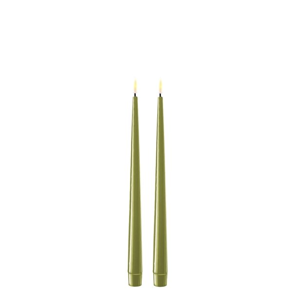 Oliven grnne LED stearinlys - 2 stk. lak lys p 28 cm