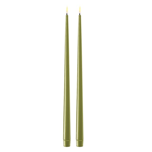 Oliven grnne LED stearinlys - 2 stk. lak lys p 38 cm