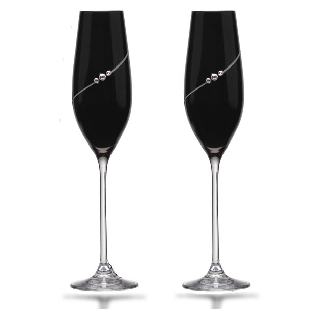 Black New Pen Champagneglas med Swarovski krystaller - 2 stk.