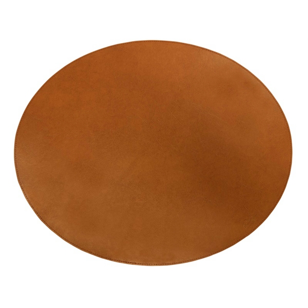 Cognacfarvet oval dækkeserviet i bonded læder