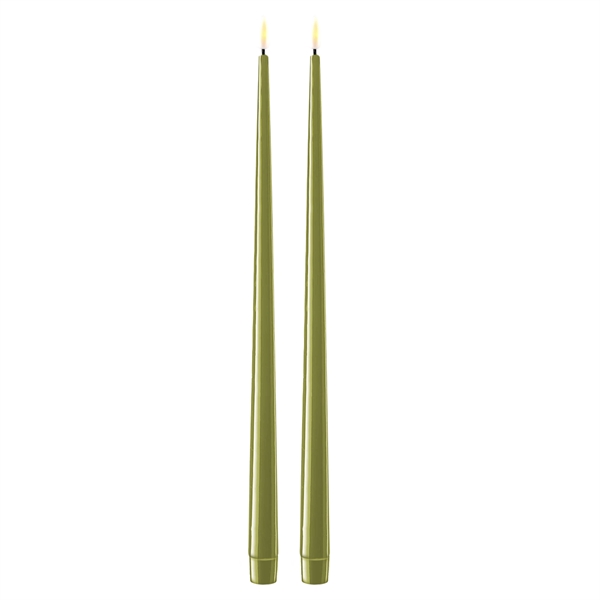 Oliven grønne LED stearinlys – 2 stk. lak lys på 38 cm